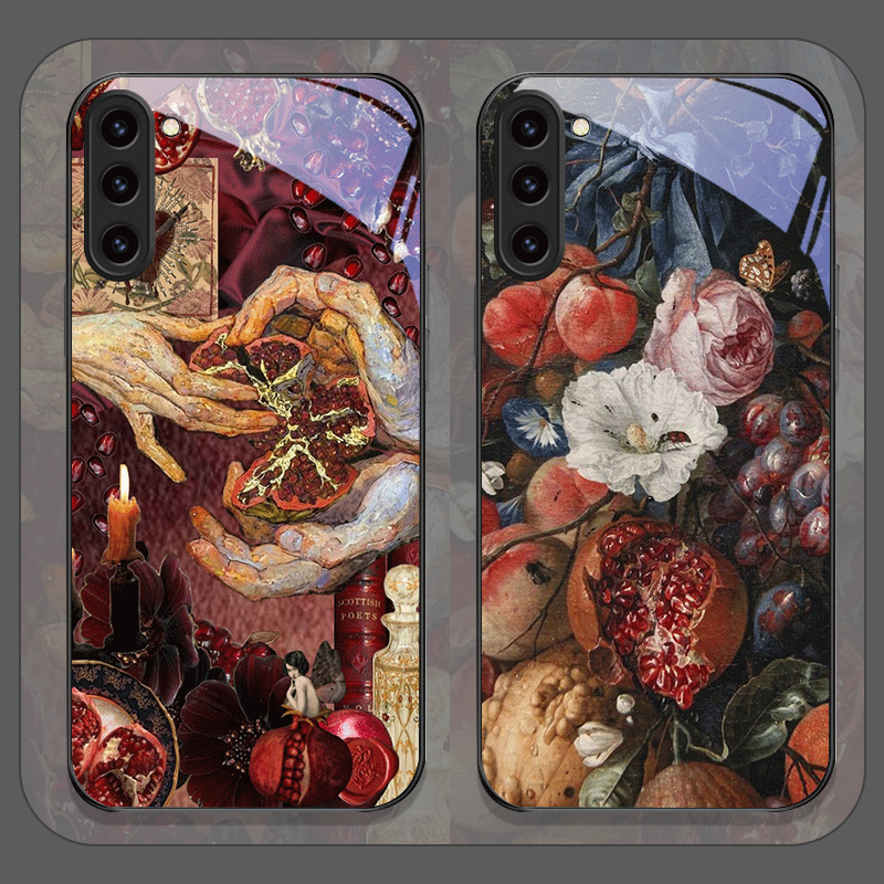 Samsung Galaxy S24 - 럭셔리 석류꽃 무늬 강화유리 폰 케이스