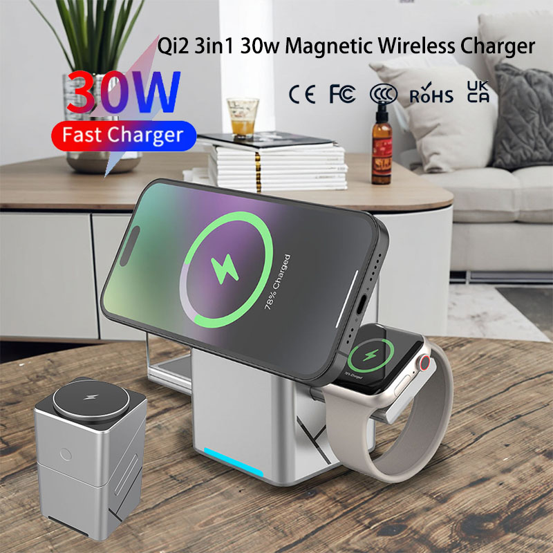 Wireless Charger Watch - 15W 터치 회전식 마그네틱 멀티 기능