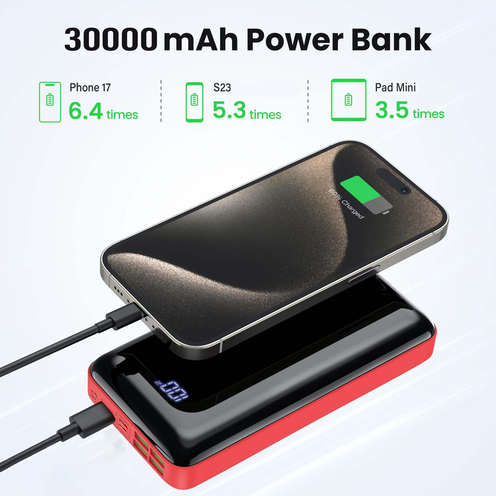 휴대용 충전기 30000mAh 보조배터리, USB-C  - Watch Charger Cable 리뷰 및 가격